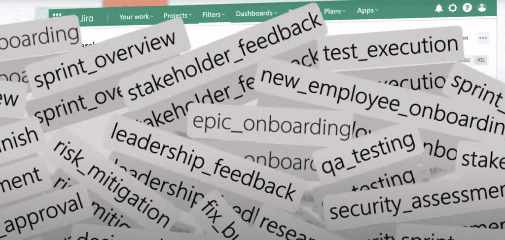 Jira labels example showing label usage across issues with Jira label management and Jira label manager